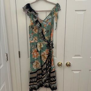 FARM Rio Tropical Floral Wrap Dress with Ruffle Detail